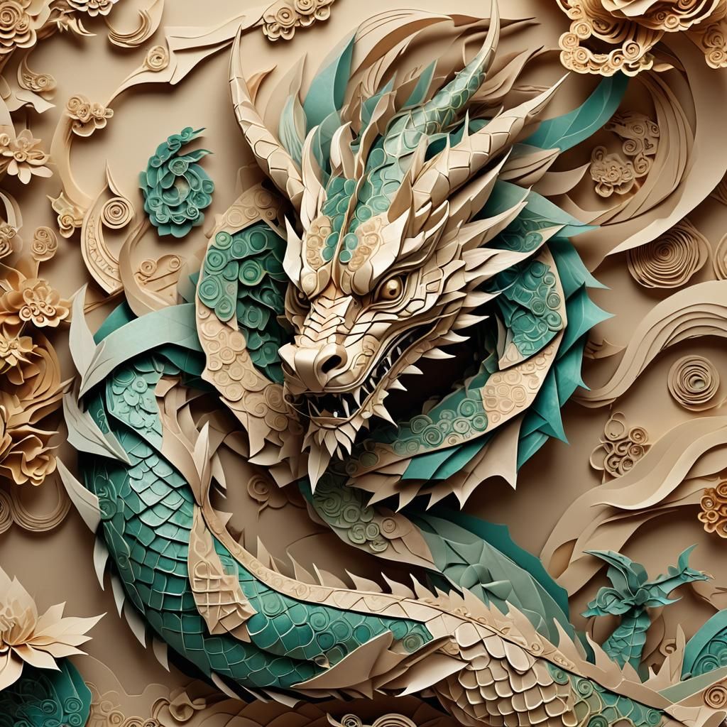 Detailed Origami Asian Dragon in Soft Focus