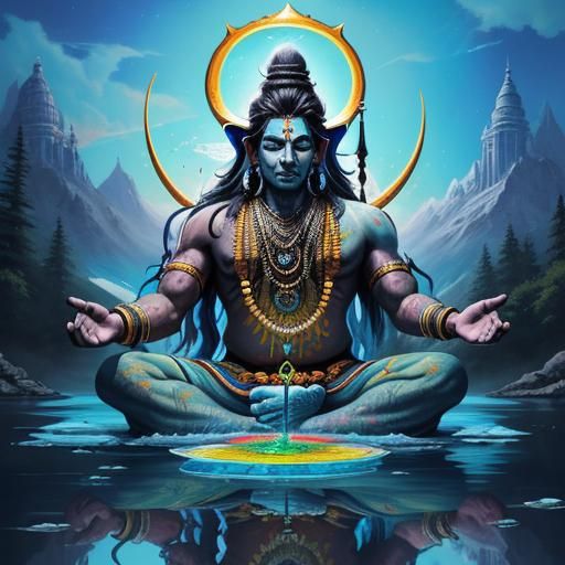 Lord Shiva Meditating: Sapphire Graffiti Art