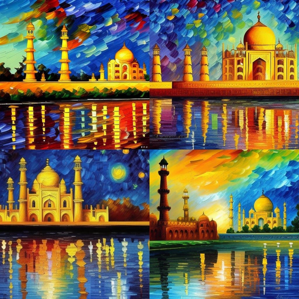 Taj Mahal Painting in Impressionistic Impasto Style
