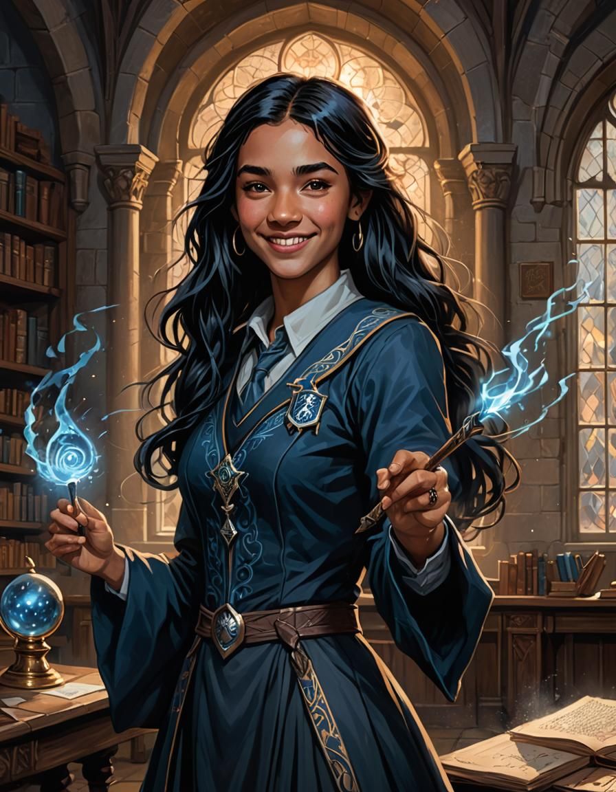 Enchanted Ravenclaw Student Portrait in Art Nouveau Style