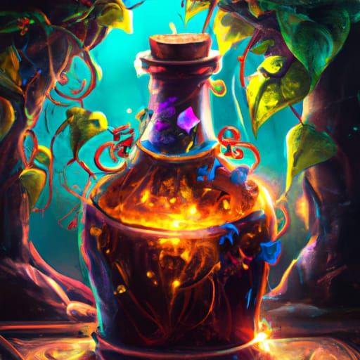 Enchanted Potion Bottle with Ivy: Digital Matte Painting