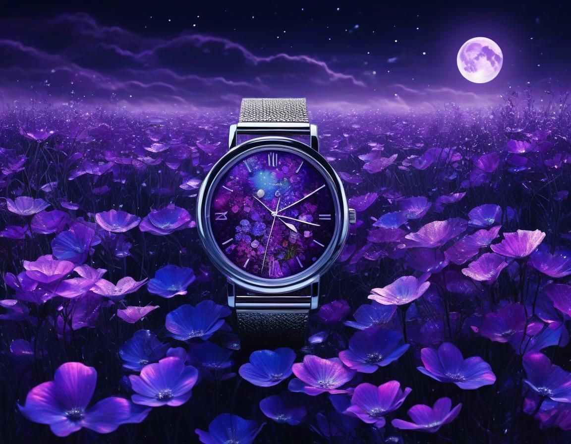 Surreal Abstract Watch in Purple Floral Landscape
