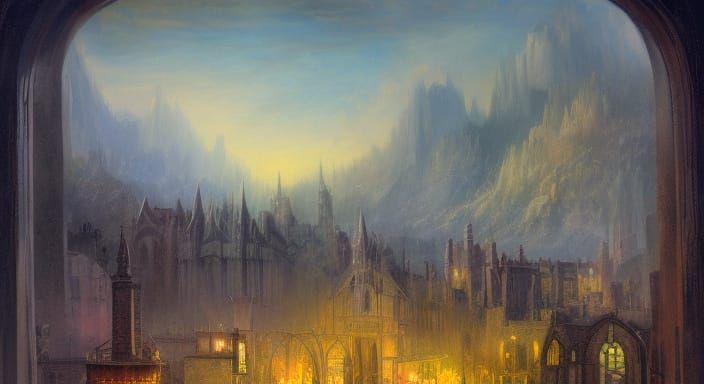 Magical Village with Magitech Lighting: Impressionistic Styl...