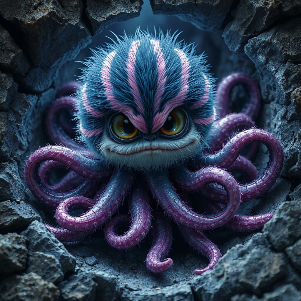 Creepy Cute Neon Creature in Grungy Landscape