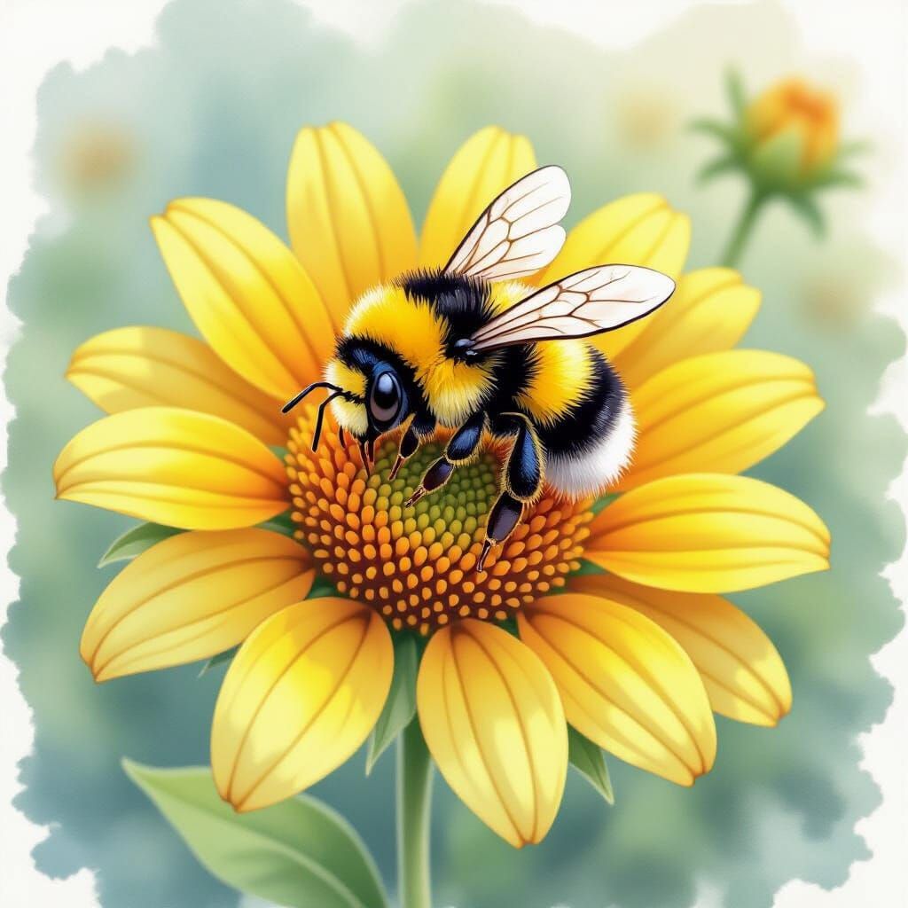 Sleepy Bee in Flower: Cute Watercolor Art