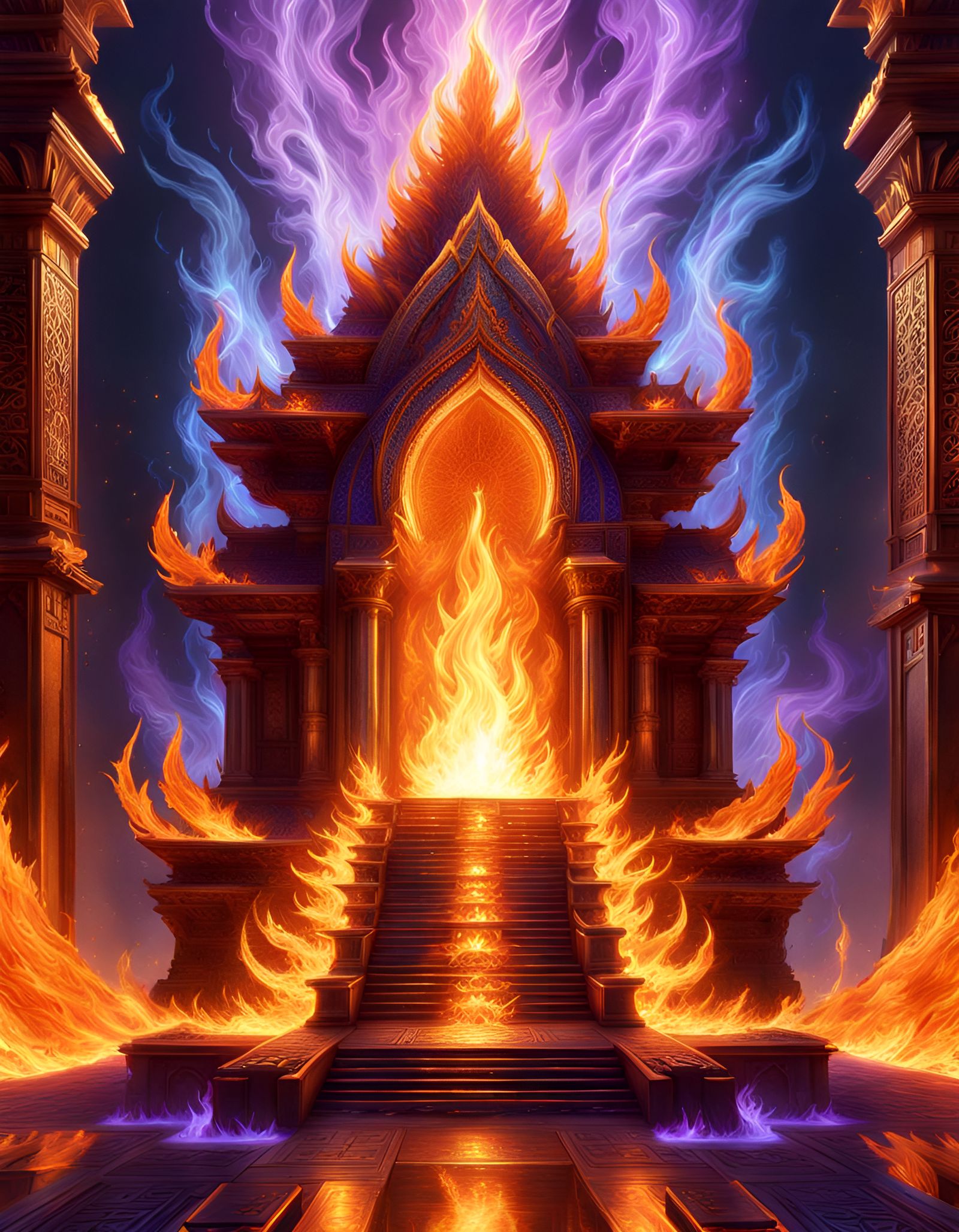 Temple of Flames in Fiery Metallic Fantasy