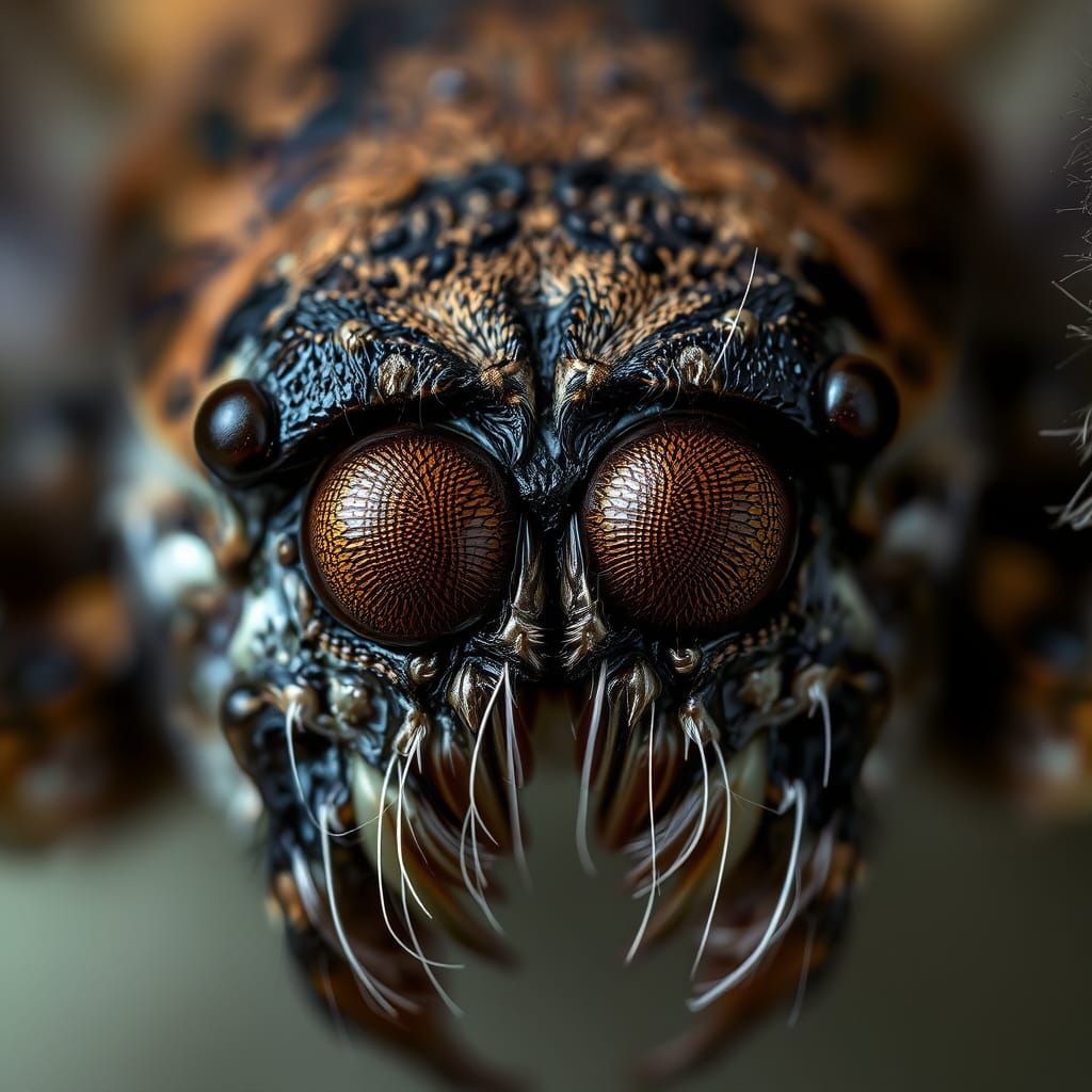 The textured surface of a spider's eyes