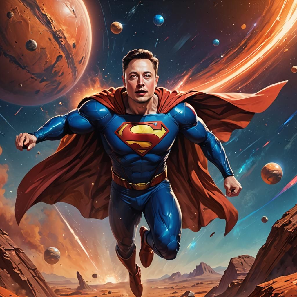 Supermanesque Elon Musk Flies to Mars