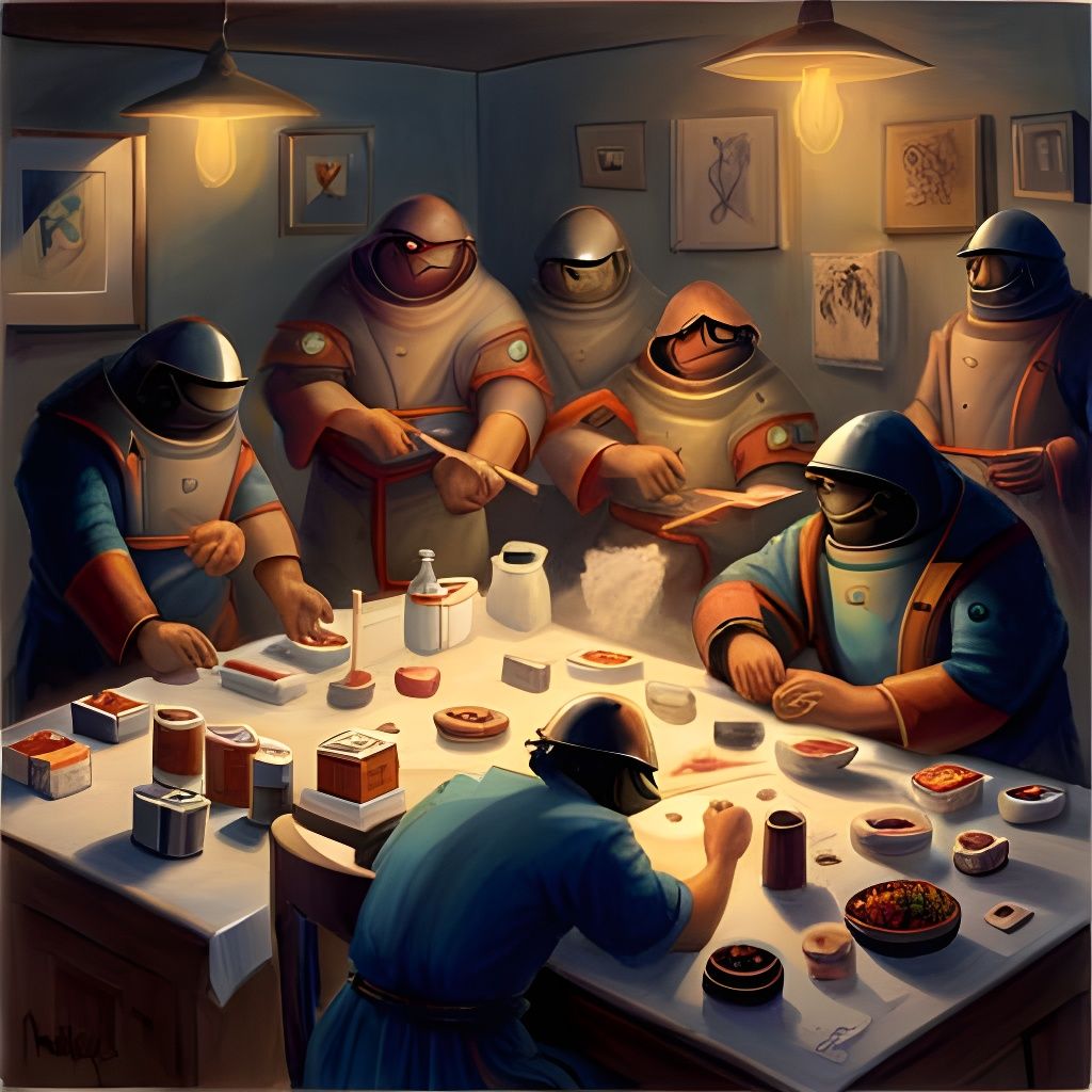 Sci-Fi Counter-Crab Sushi Degradation in Gloomy Painting