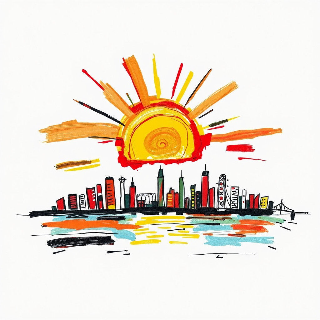Vibrant Sunrise in a Whimsical Metropolis
