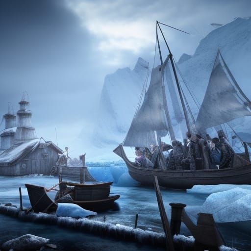 Hyperdetailed Viking Settlement in Arctic Snowscape