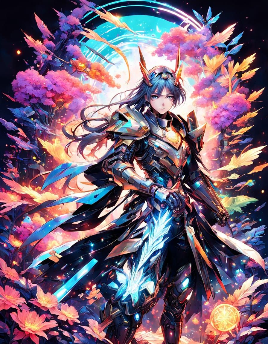 Cyberpunk Goddess with Iridescent Wings in Neon Cityscape