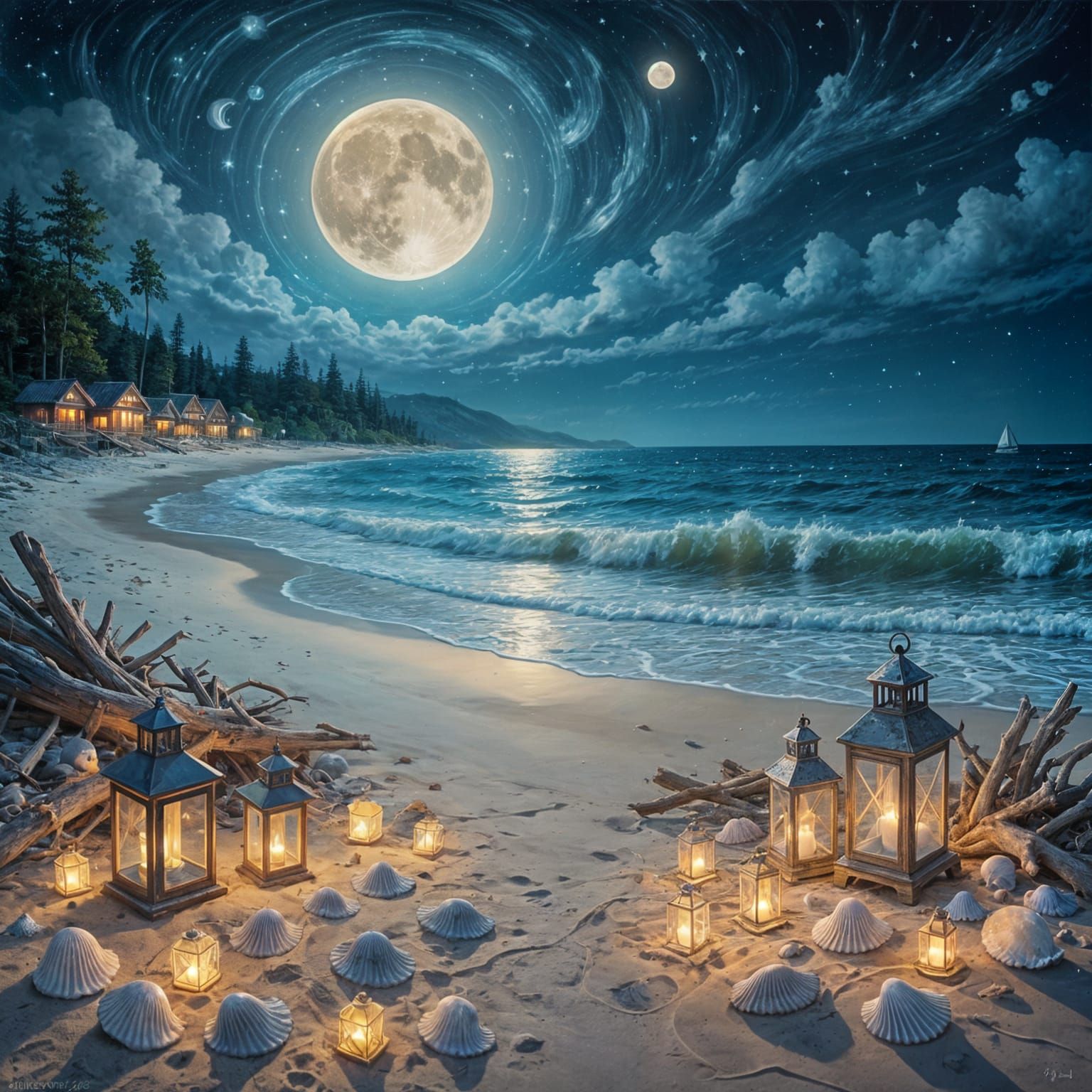 Glowing Bioluminescent Summer Night Seascape