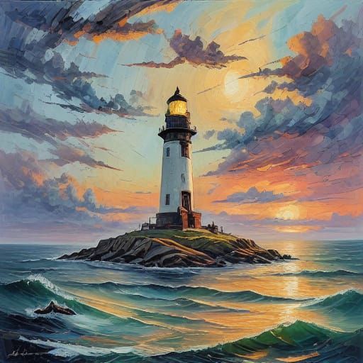 Weathered Lighthouse Braving Stormy Seas