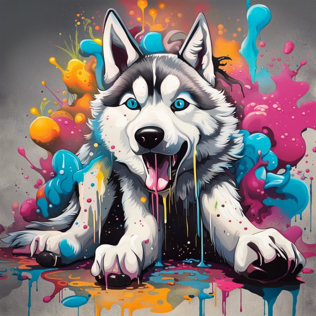 Colorful Husky Graffiti Street Art