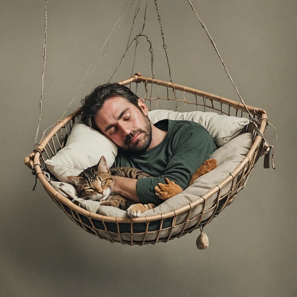 Man Asleep in a Cat Cradle: AI Art