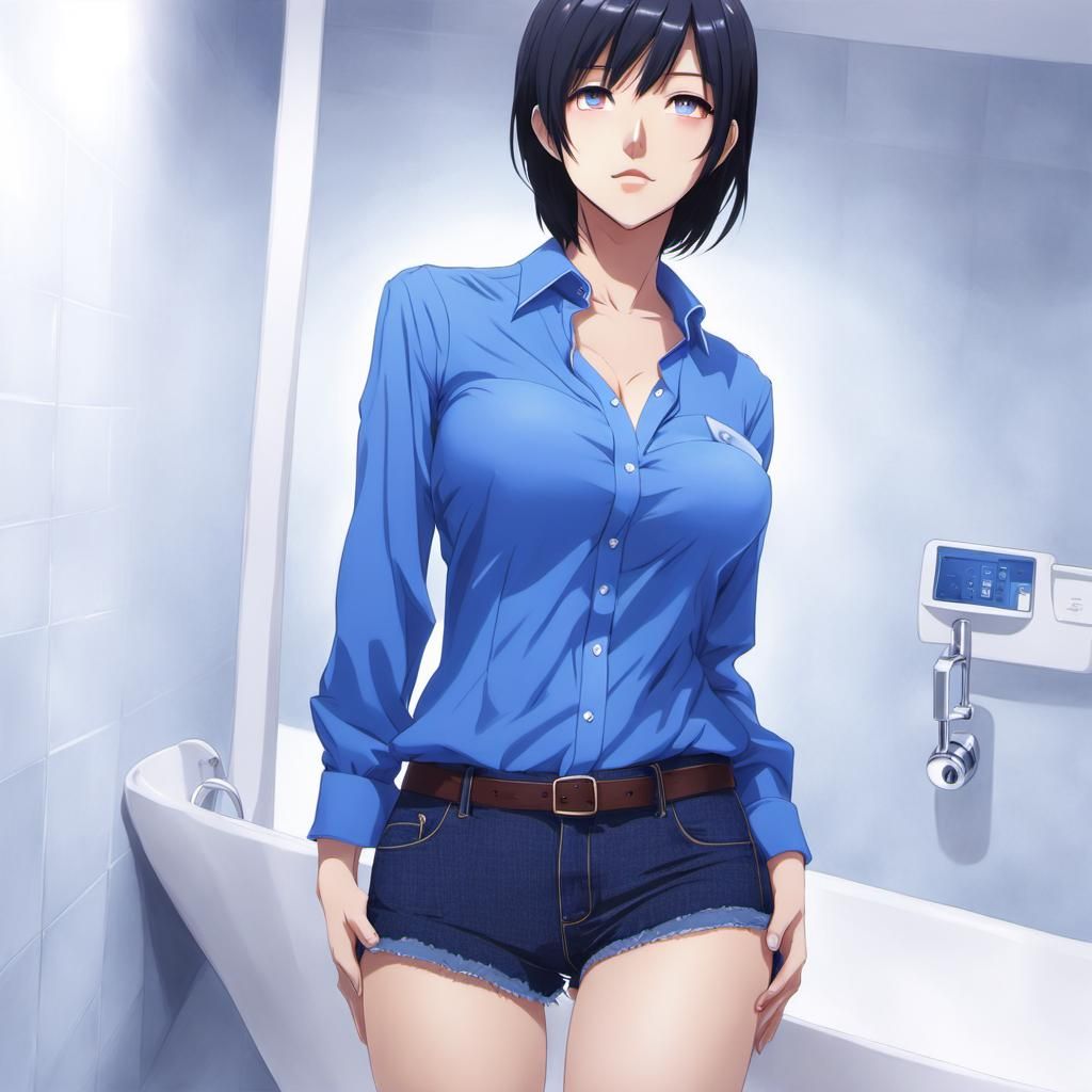 Anime Style Woman in Bathroom