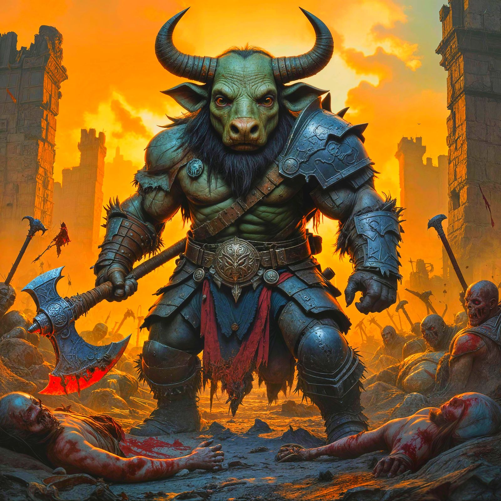 Undead Minotaur Warrior in Dark Fantasy Style