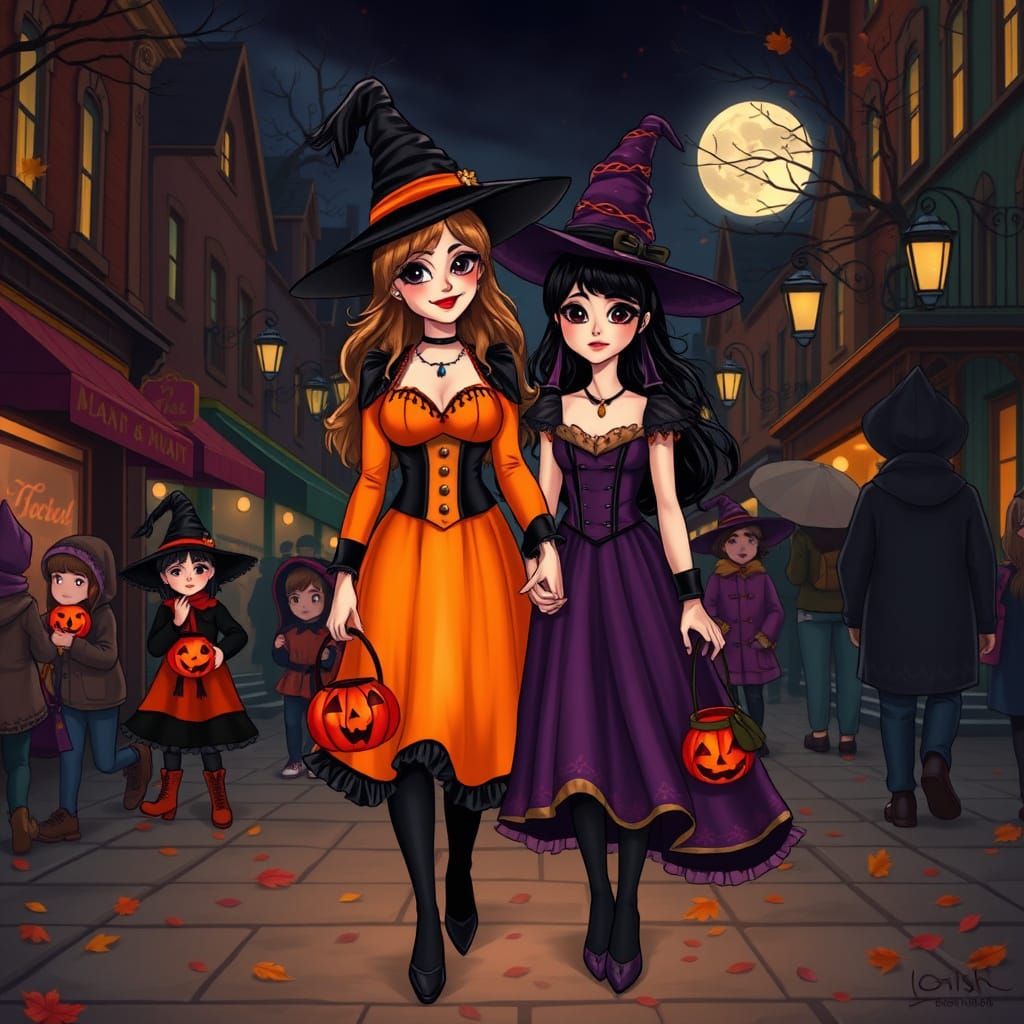 Whimsical Halloween Night Out with Mother and Daughter