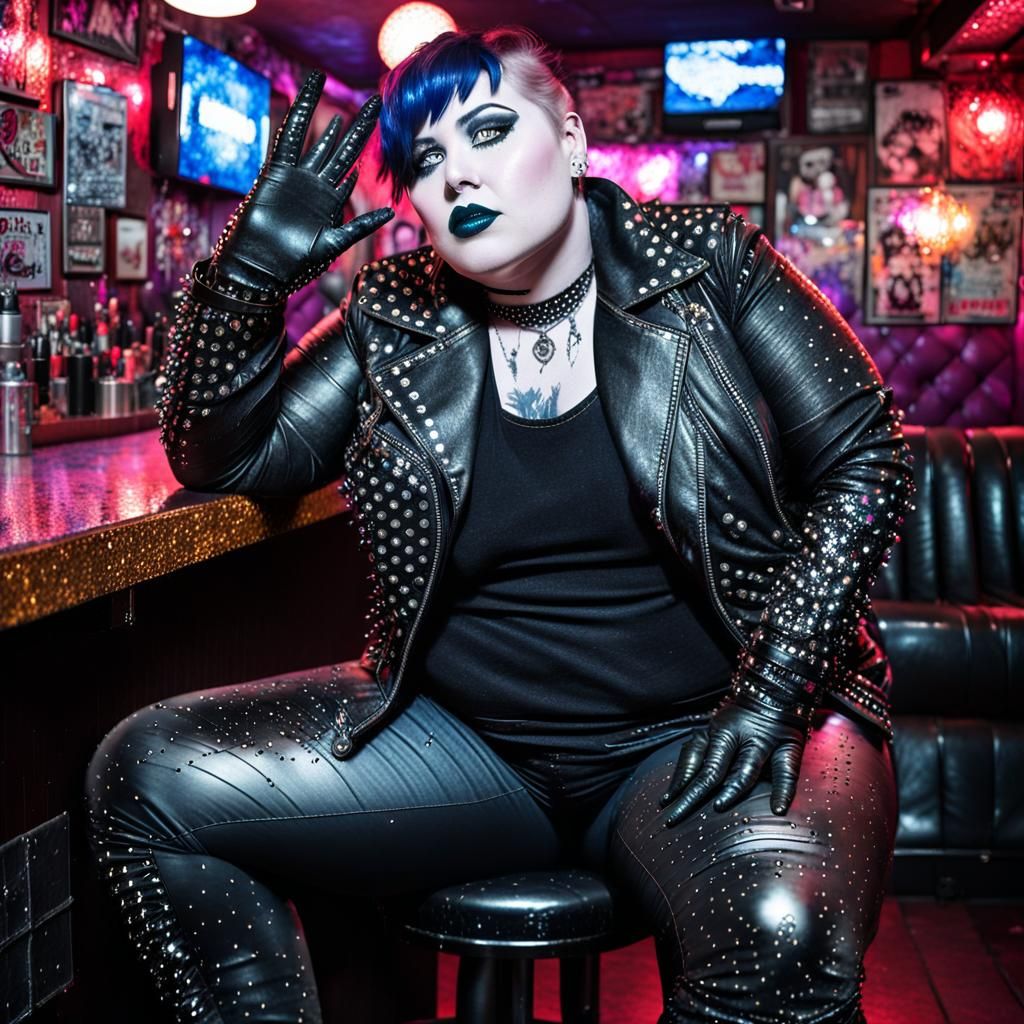 Goth Punk Woman Portrait in Dive Bar, Hyperdetailed