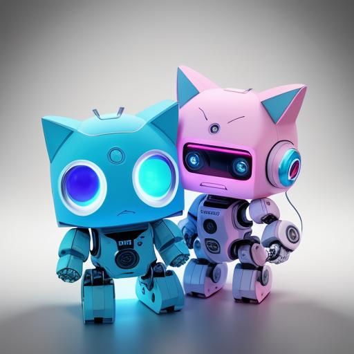 Kawaii Robot Cat in Anime Style Digital Art