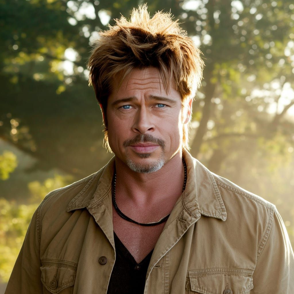 Chiseled Actor Poses in Sunlit Forest