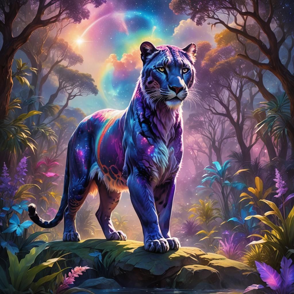 Celestial Panther Shimmers in Ethereal Oasis