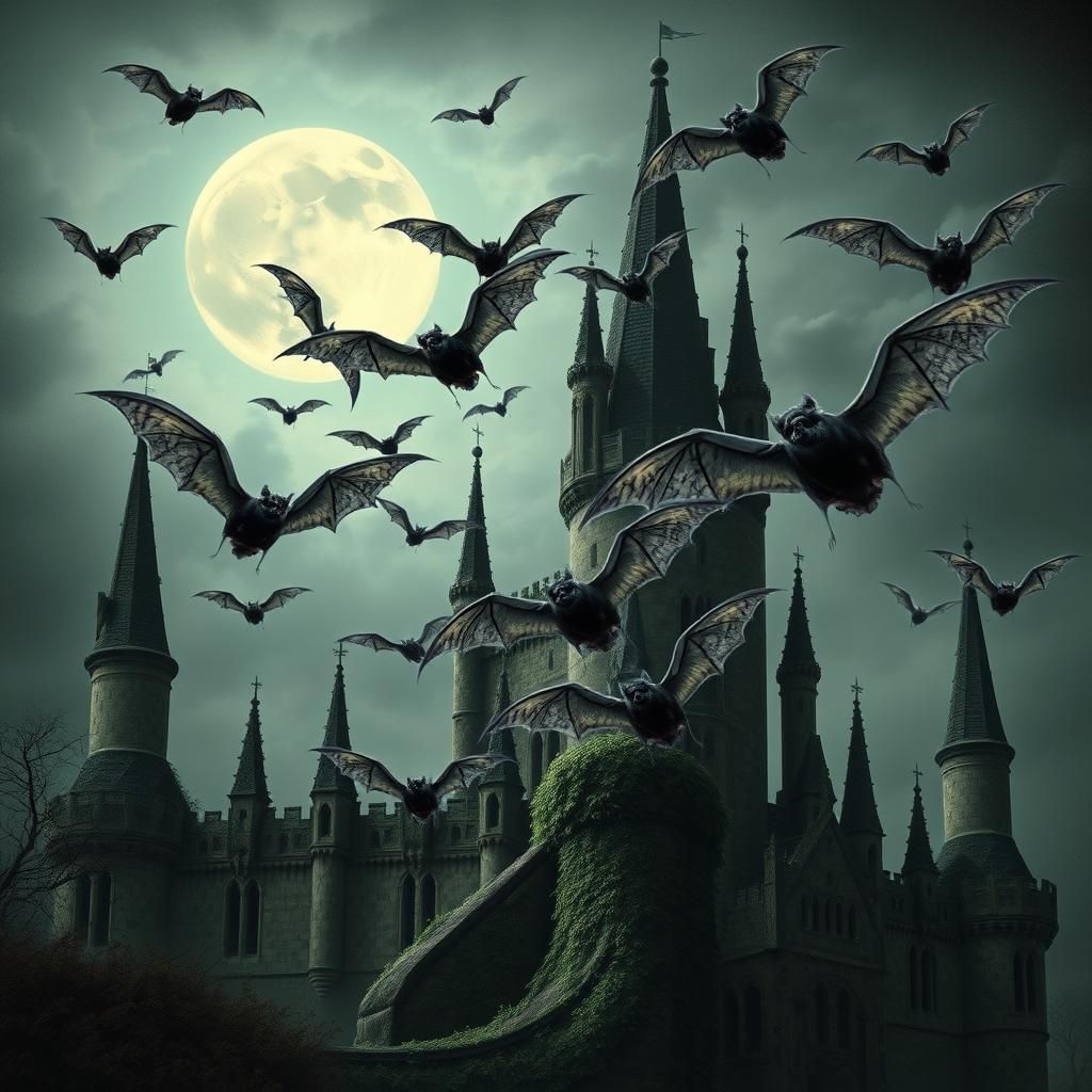 Bats Swirl Around a Vampire Castle in Romantic Style