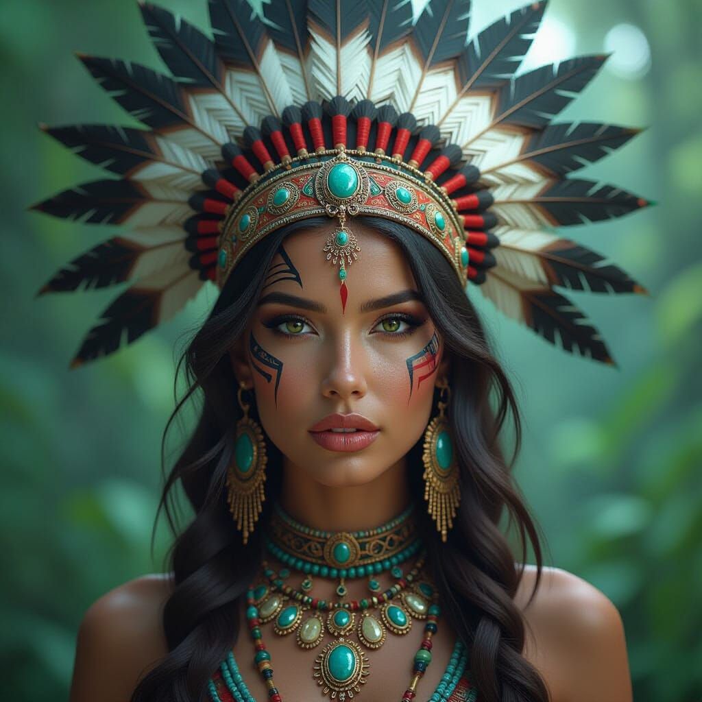Tribal Woman in Rainforest: Hyperrealistic Digital Art
