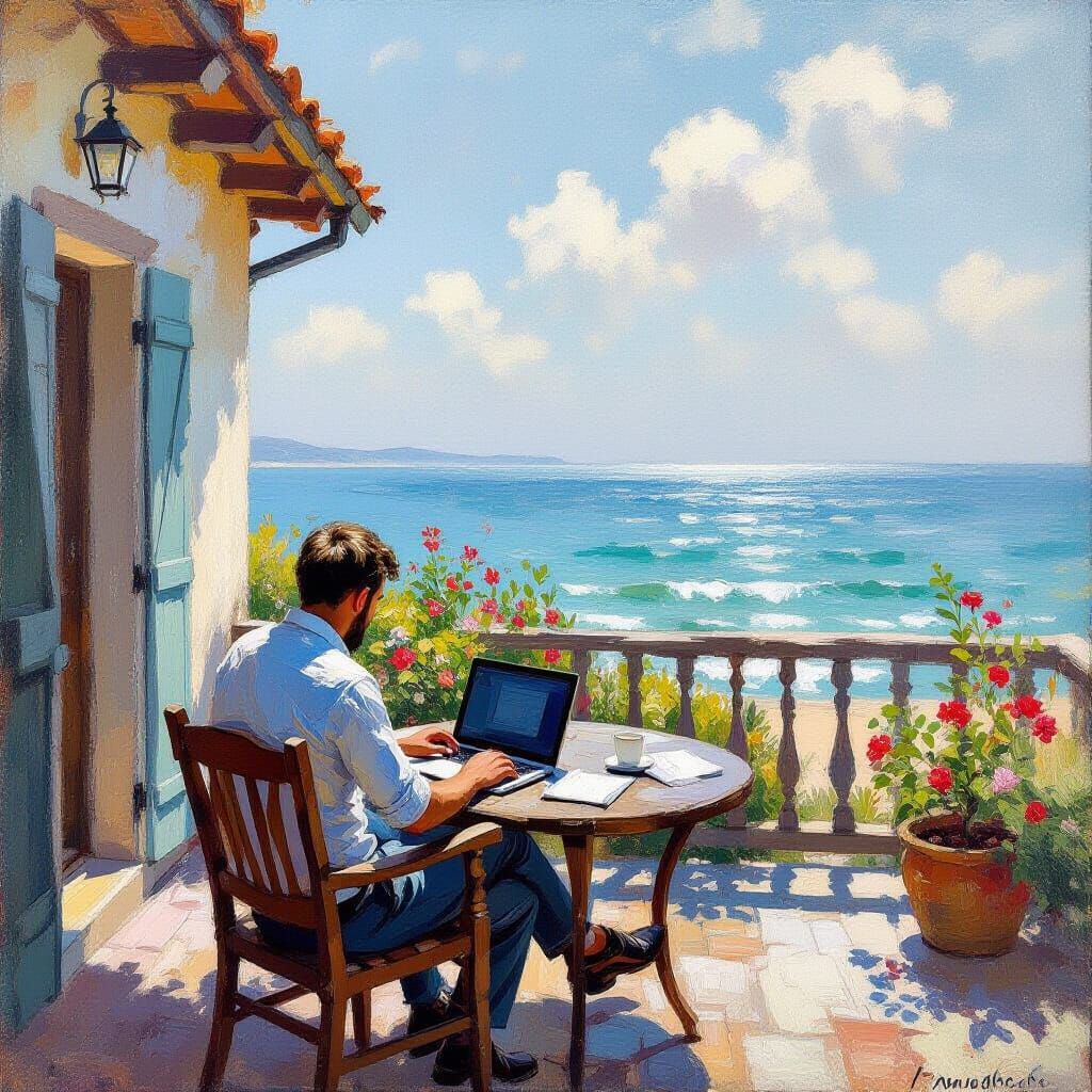 Impressionist Beach House Work Scene
