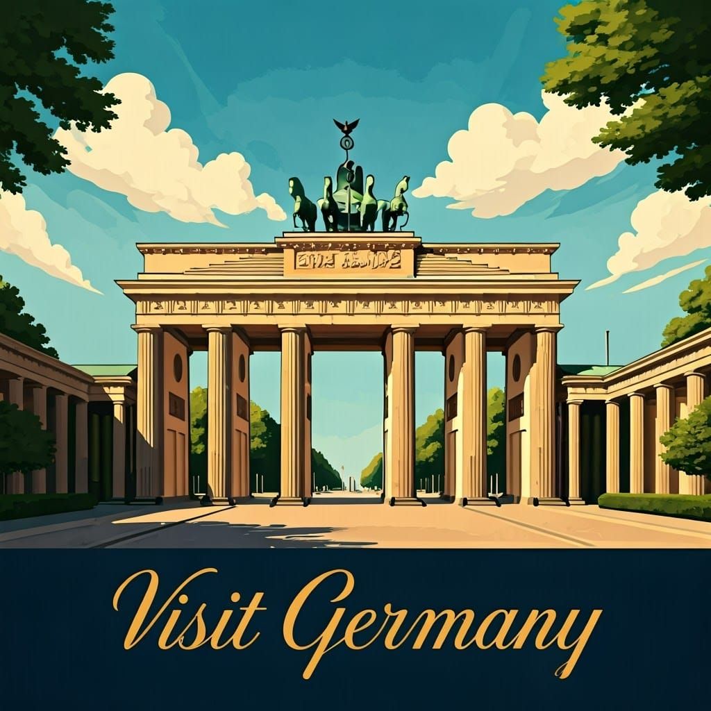 Art Deco Travel Poster: Brandenburg Gate, Berlin