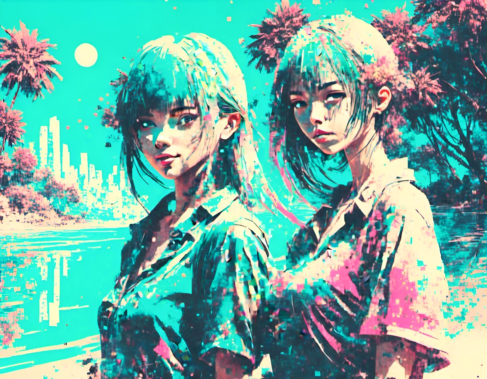 Fantasy Elves on Vaporwave Beach