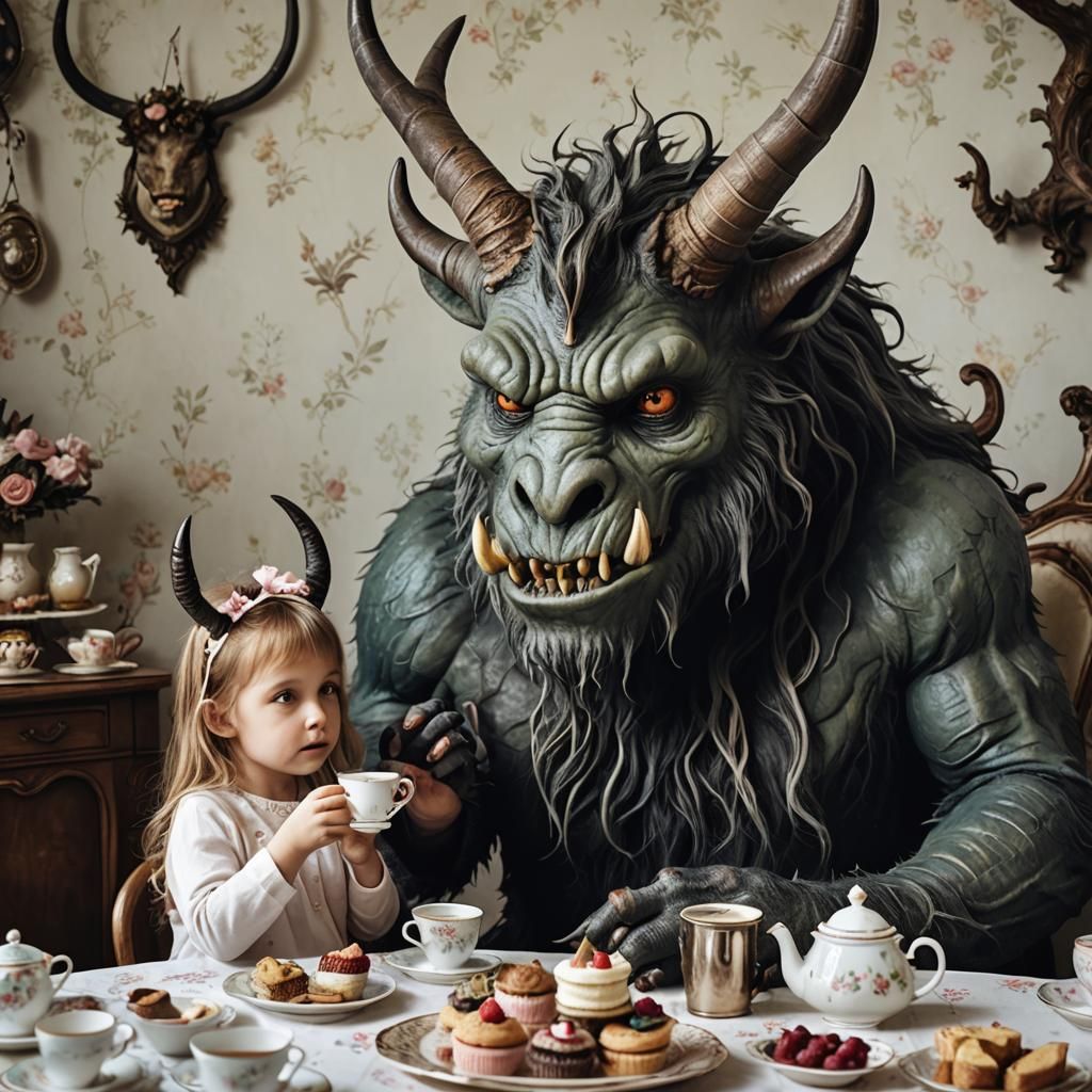 Monster and Child Tea Party: An Adorable Scene