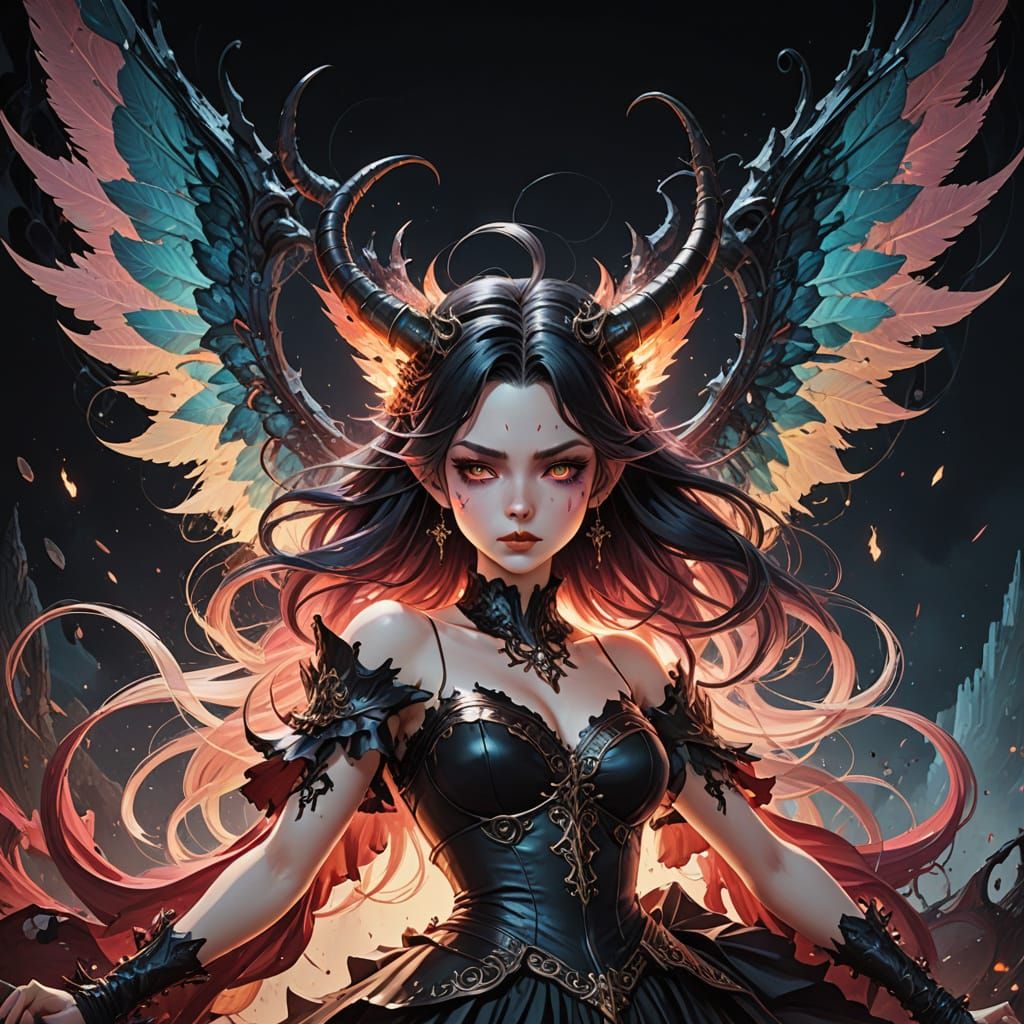 Pale Female Demon in Dark Fantasy Oil Painting