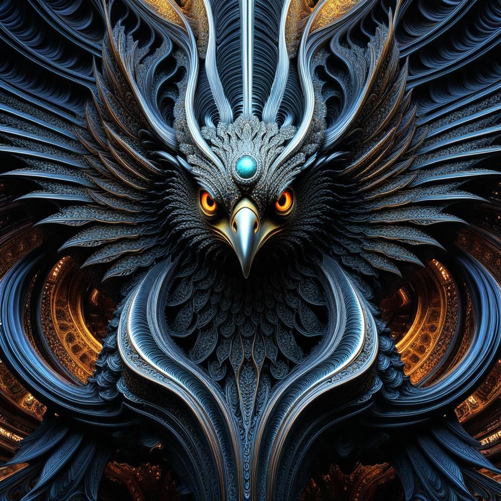 Psychedelic Fractal Hawk: Digital Art Masterpiece