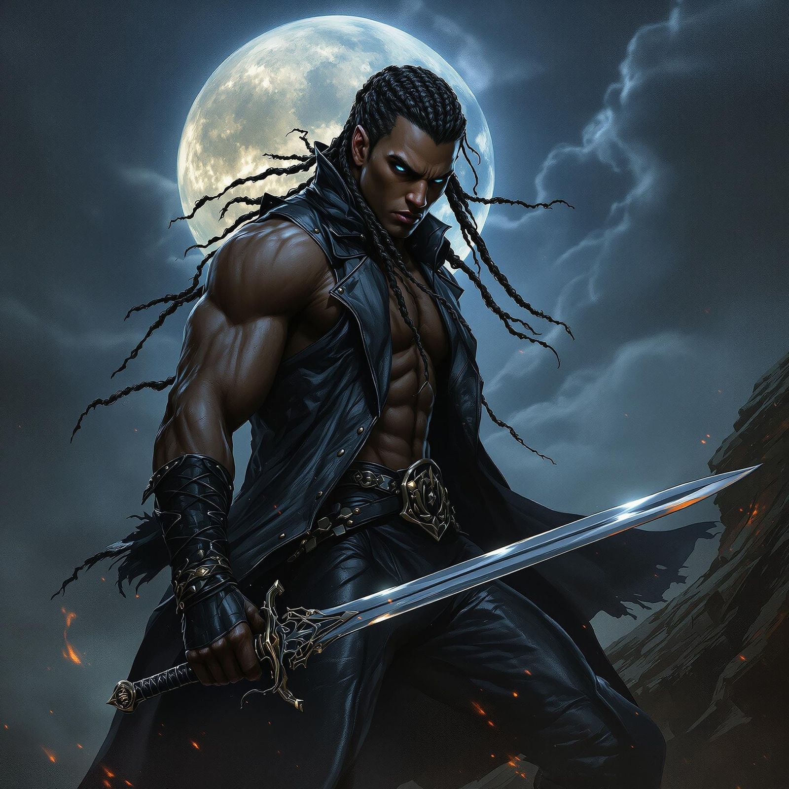 Vampire Hunter in Full Moon, Oil Painting Style