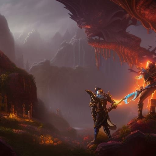 Fantastical Hero in Detailed Matte Painting