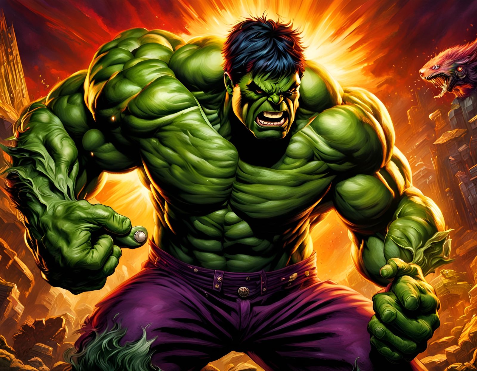 Hulk Fighting Pose in Detailed Fantasy Art