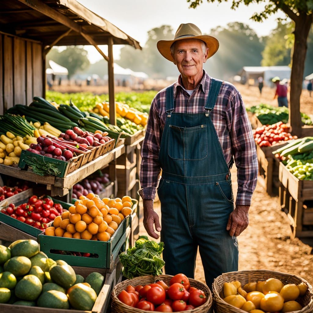 Farmer at Farmstand in Golden Hour Light