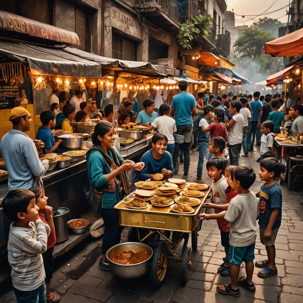 Vibrant Street Food Scene with Birria Tacos