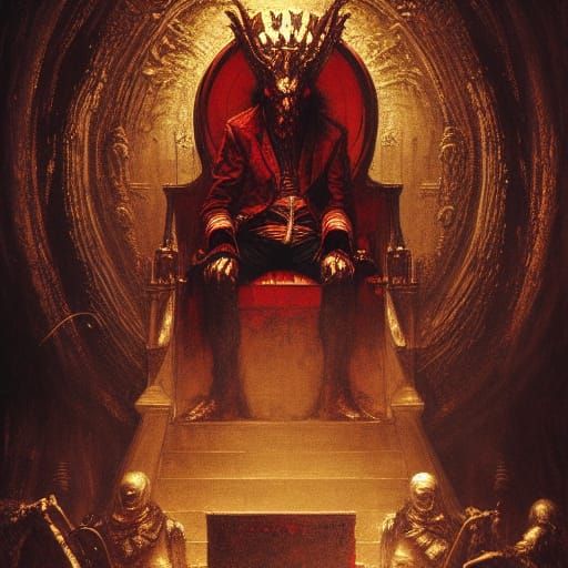 Monstrous King on Throne in Horror Illustration Style