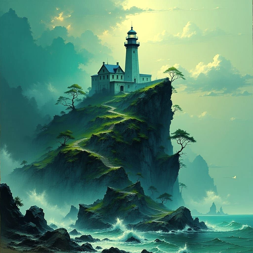 Clifftop Lighthouse: Hyperdetailed Matte Painting