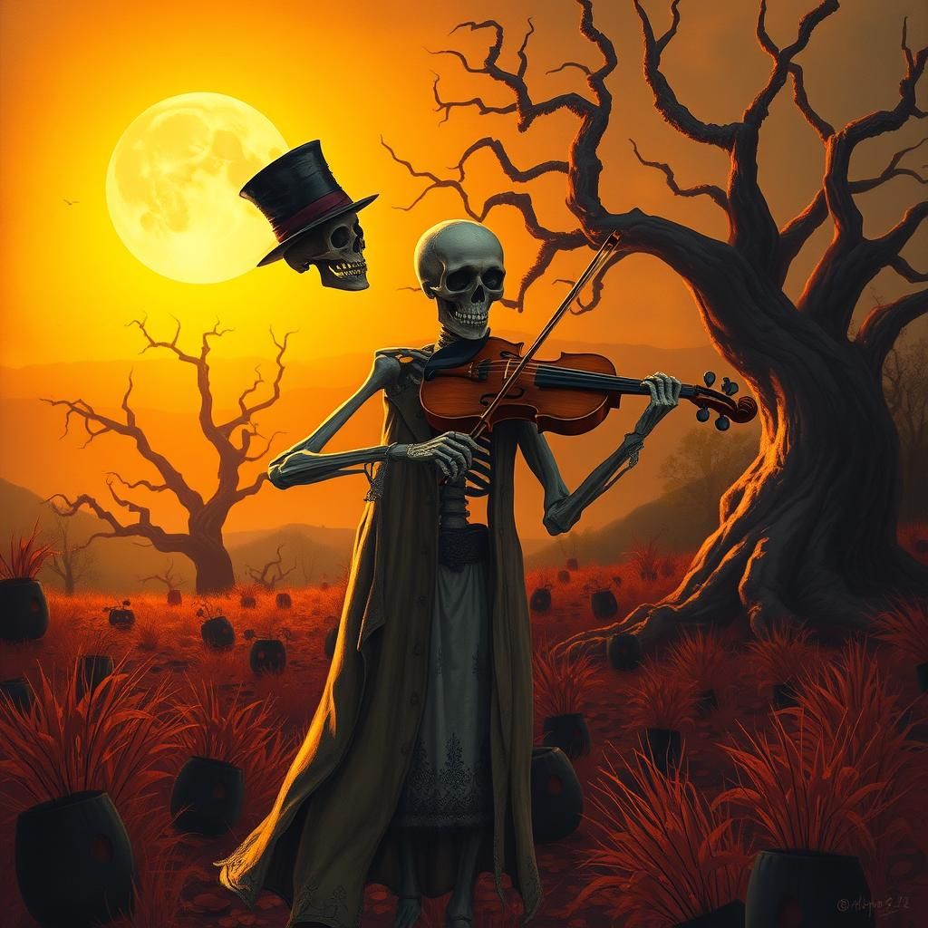 Skeleton Violin Sunset