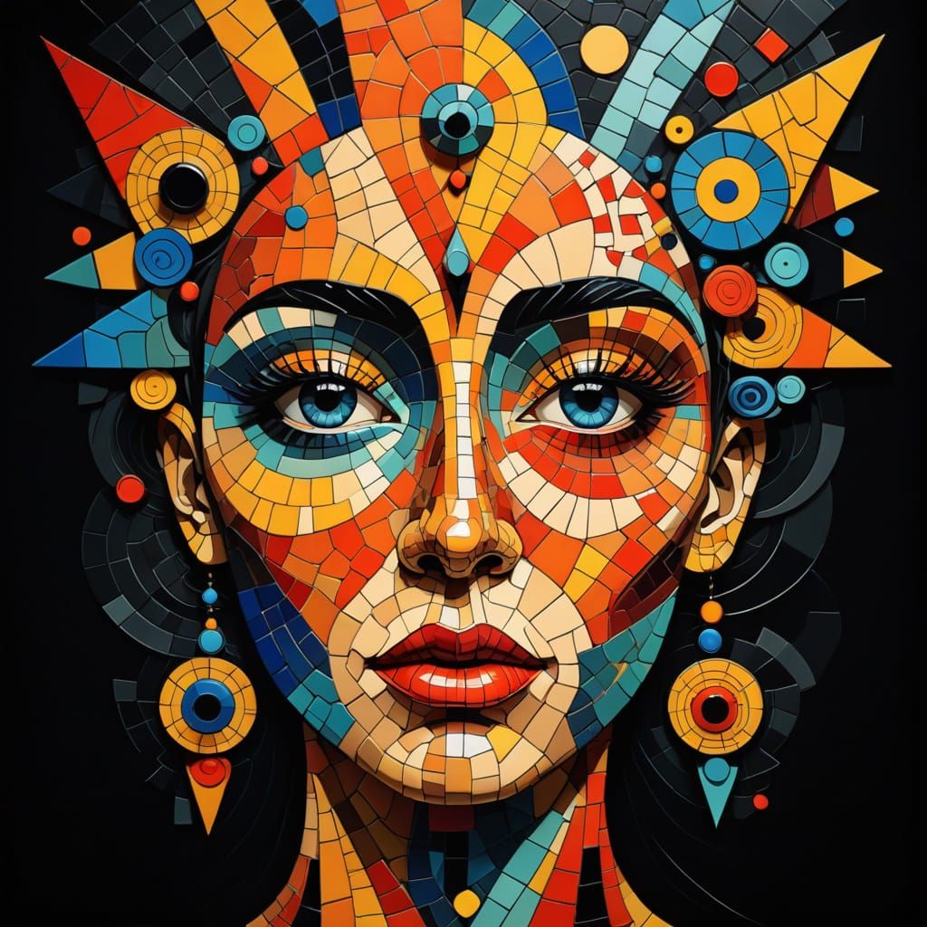 Vibrant Fauvist Face Mural in Surreal Mosaic Style