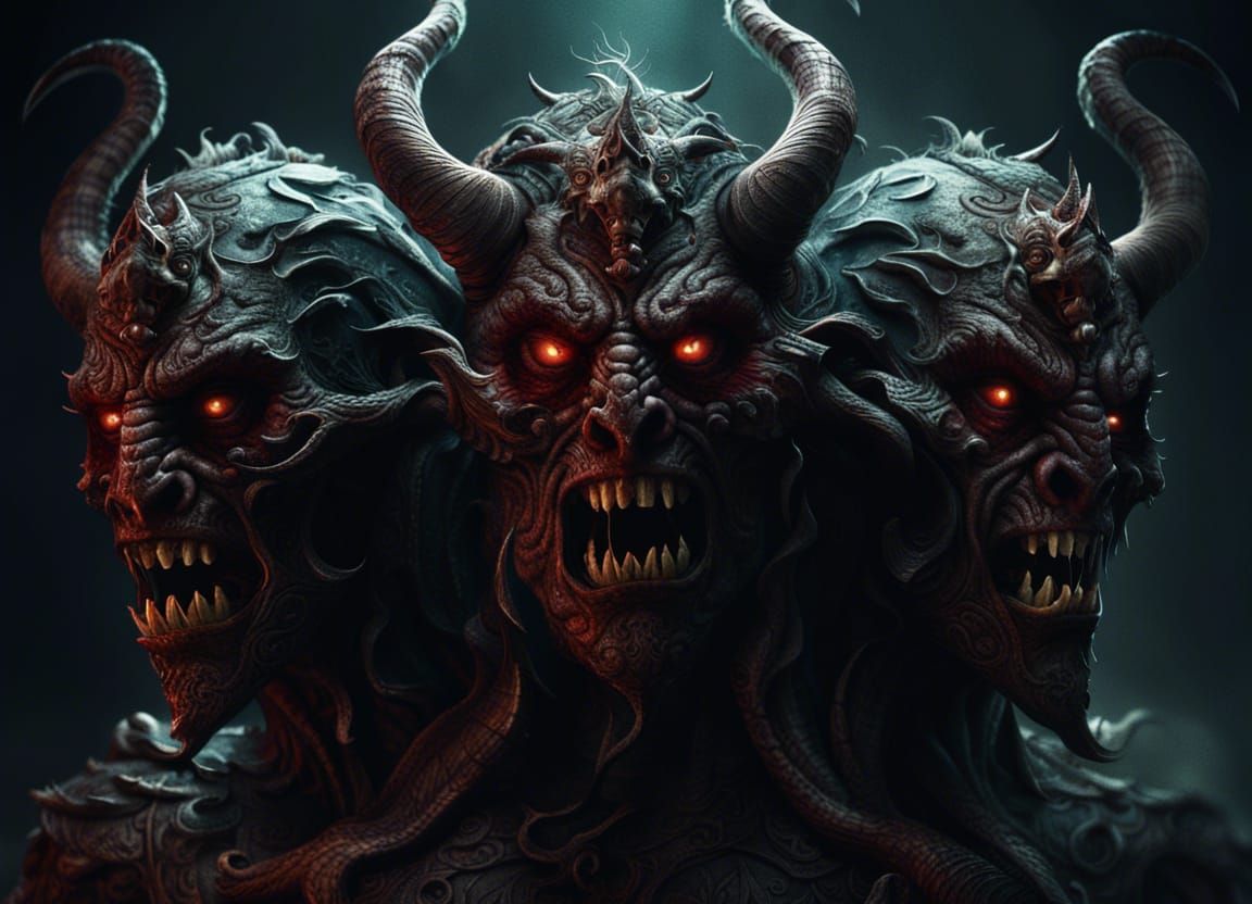 Epic Three-Headed Demon in Digital Matte Painting