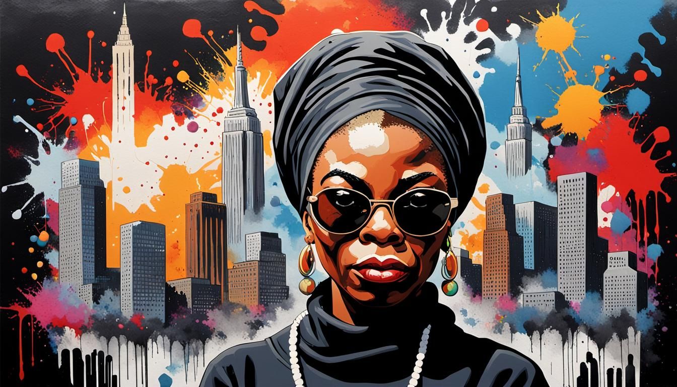 Nina Simone Pop Art Portrait with Acrylic Paint Drips