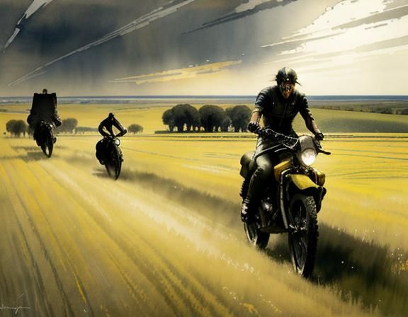 Happy Gay Riders in Love on Yellow Prairie