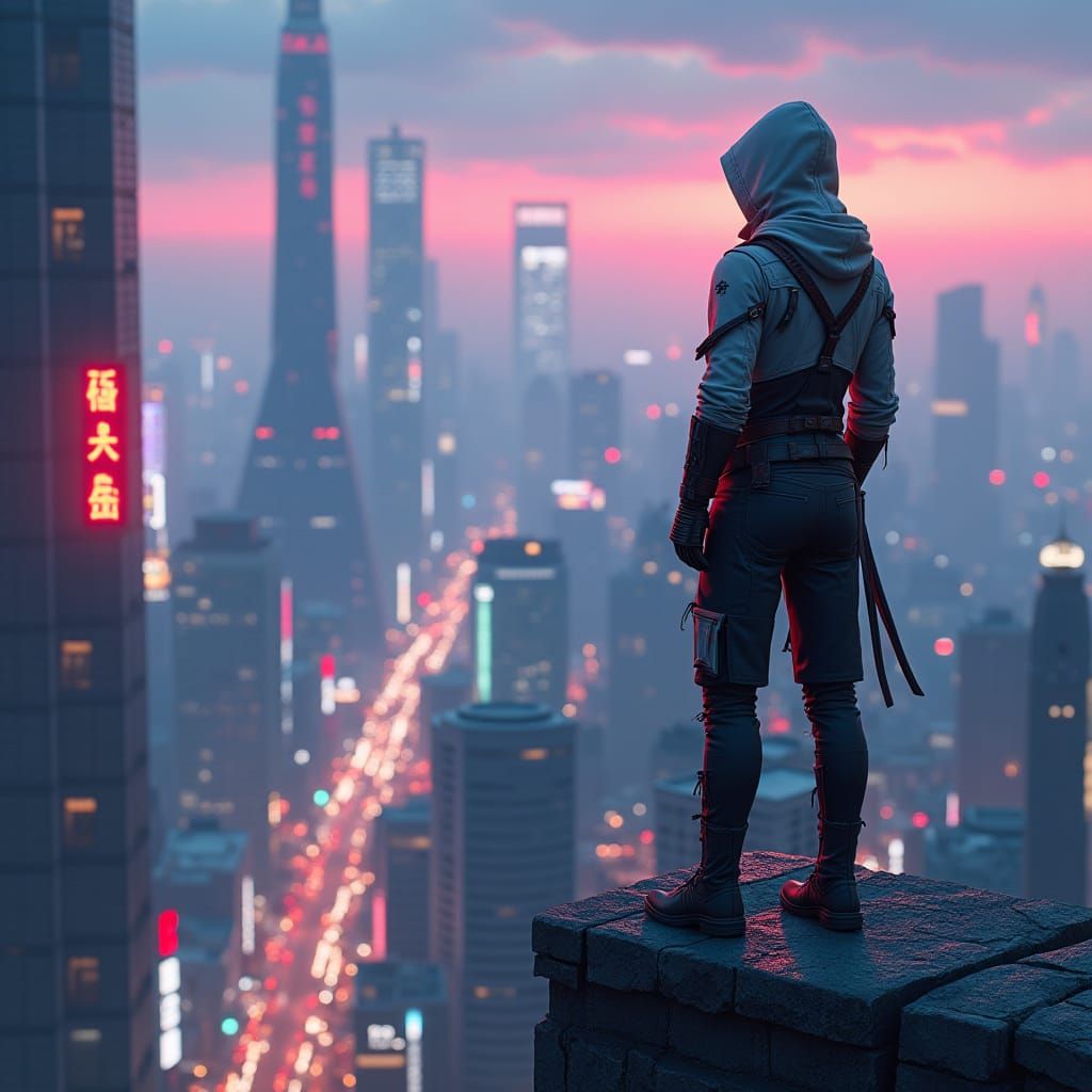Cyberpunk Assassin in Neon Tokyo: Digital Art