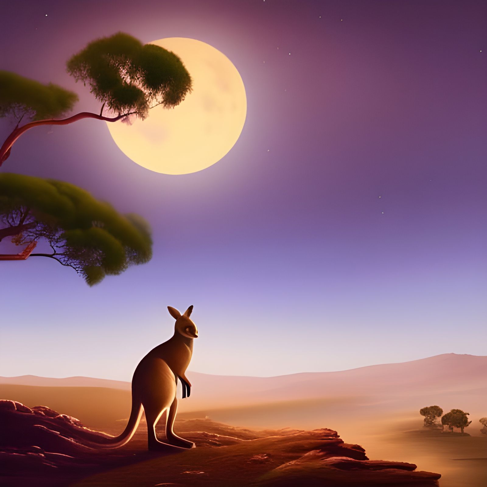 Australian Landscape with Kangaroo in Matte Painting Style
