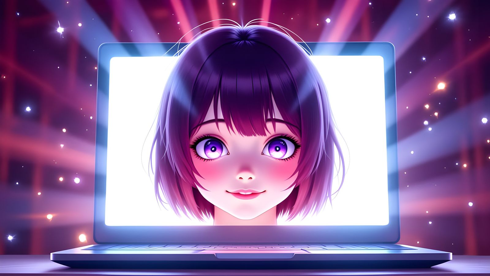 Monika Emerges From Computer Screen Smiling